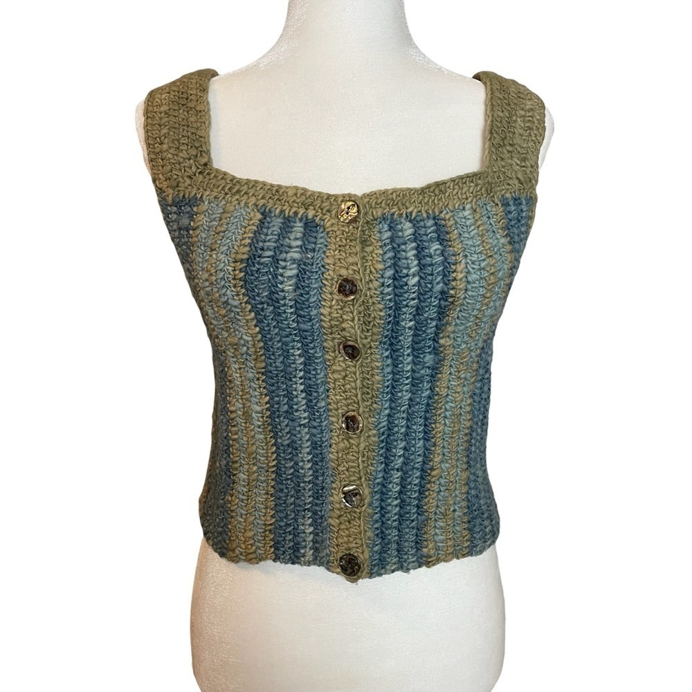 Crochet Button front Handmade Cropped Top w/ Abalone Buttons - Picture 1 of 13